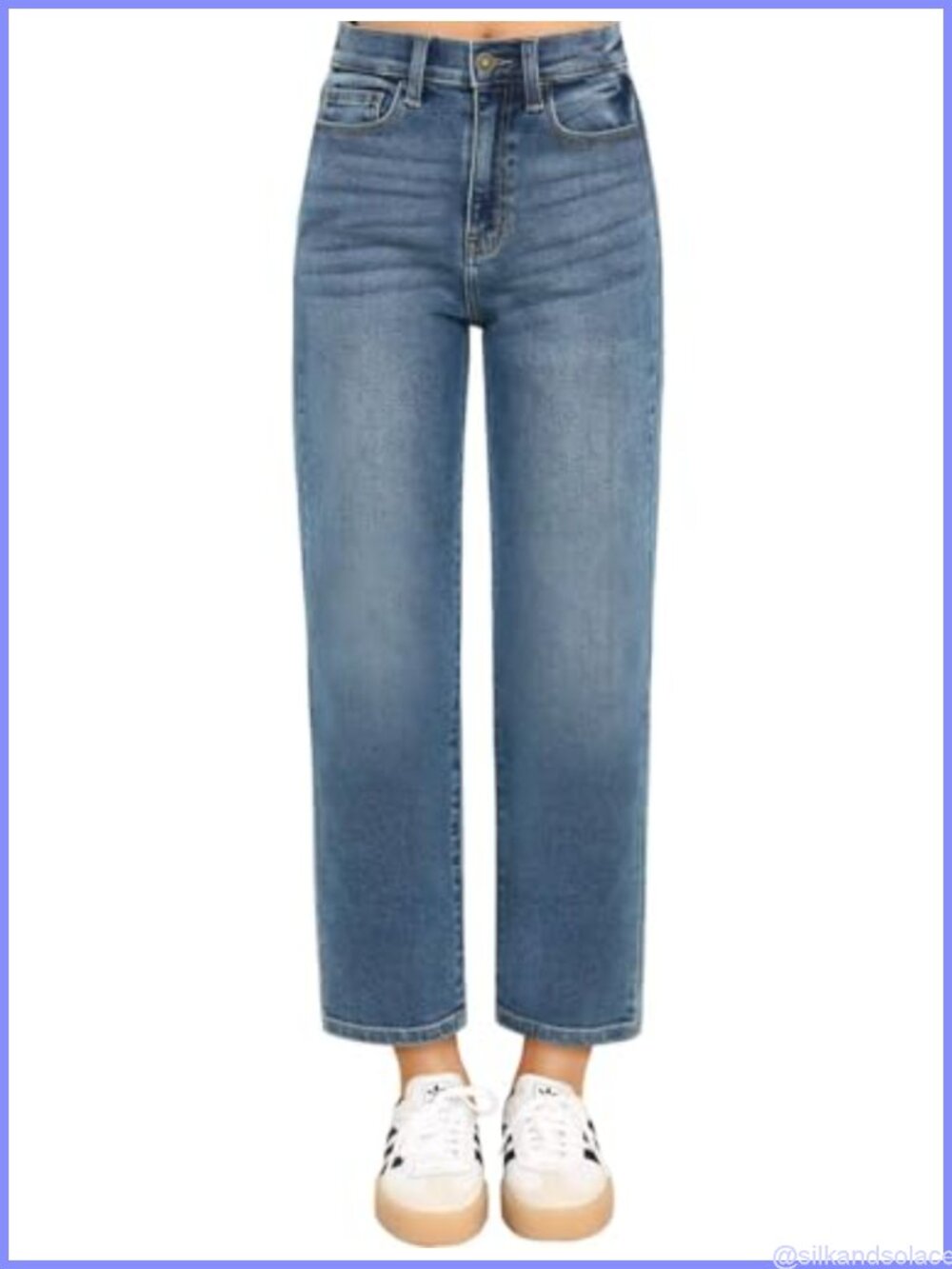 Cropped Straight Leg Jeans for Women High Waisted 7/8 Length Denim